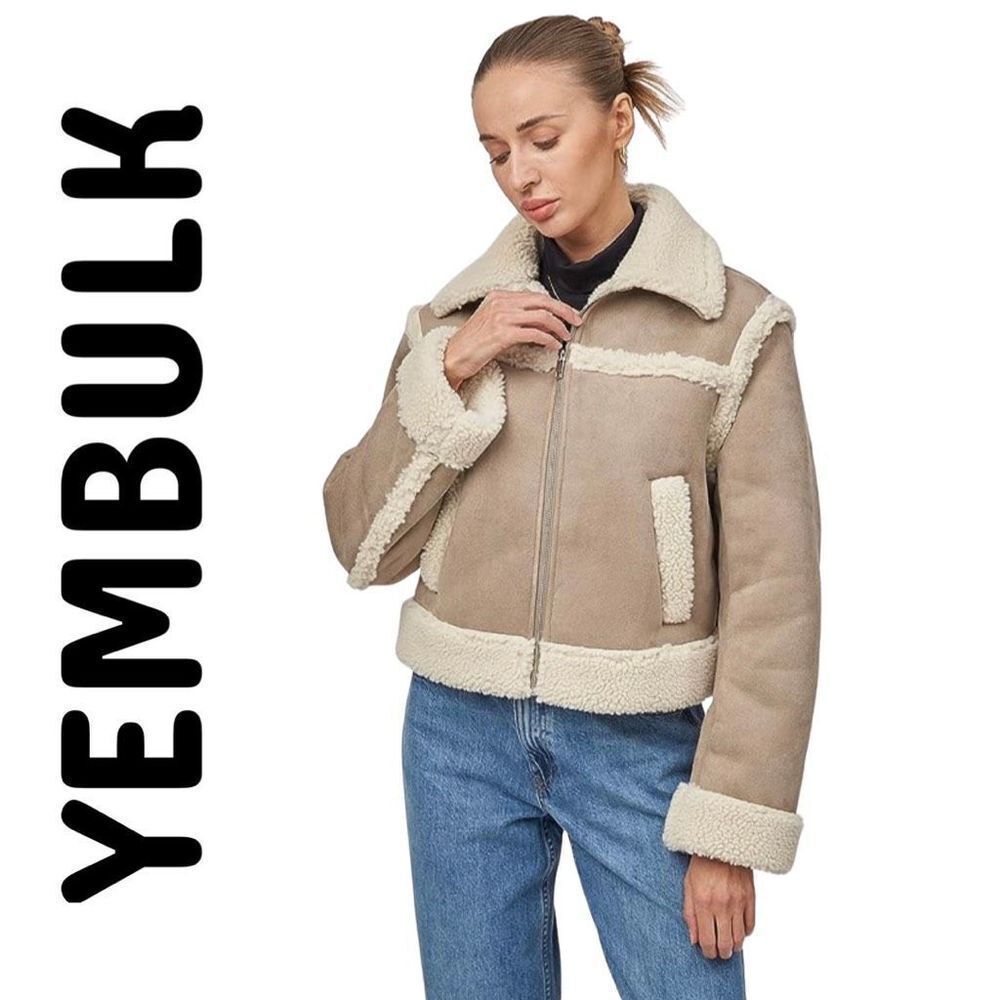 YEMBULK Patchwork Faux Sherpa Lined, Faux Lambs Coat, Short Length, Size M